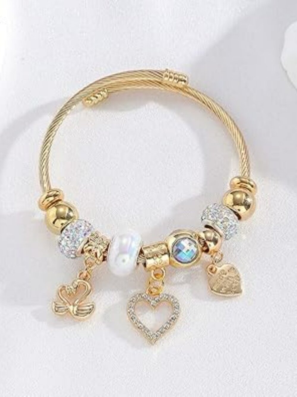 NEW Swan Heart Plated Bracelet Gold Plated Charm Bracelet With Charms Rhinestone